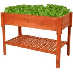 Coupon 😍 Sunnydaze Decor Sunnydaze Outdoor Raised Wooden Garden Bed with Lower Shelf for Flowers, Herbs, Green Plants, and Vegetables - 42" W - Stained Finish 🥰 -Planters Sales Store unnamed file 90