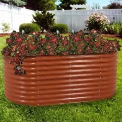 Best Pirce 🧨 Sunnydaze Decor Sunnydaze Large Oval Steel Raised Garden Bed - Stand-Up Height - 79" W x 32" H - Brown 🎉