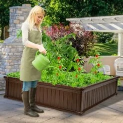 Best reviews of 😉 Costway 4 Pcs 48.5'' Raised Garden Bed Square Plant Box Planter Flower Vegetable Brown 🔔 -Planters Sales Store unnamed file 918