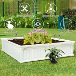 Budget 👍 Costway 4 Pcs 48.5'' Raised Garden Bed Square Plant Box Planter Flower Vegetable White 😀 -Planters Sales Store unnamed file 932