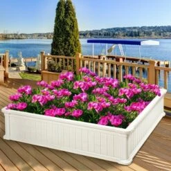 Budget 👍 Costway 4 Pcs 48.5'' Raised Garden Bed Square Plant Box Planter Flower Vegetable White 😀 -Planters Sales Store unnamed file 933